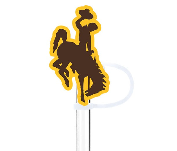 Custom shaped straw topper of a team mascot in school colours fitted to a clear straw
