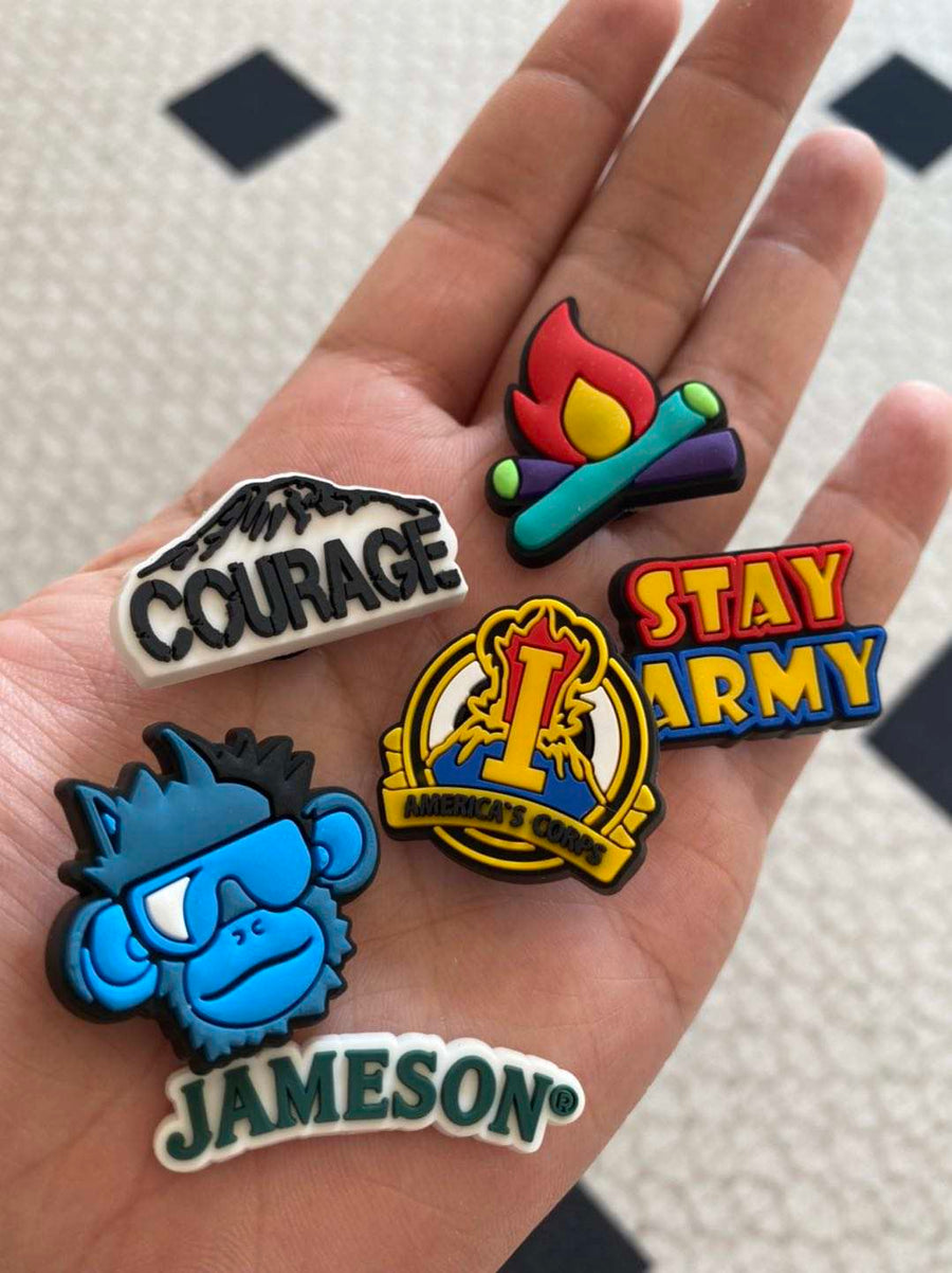 Custom shoe charms in team and brand colors